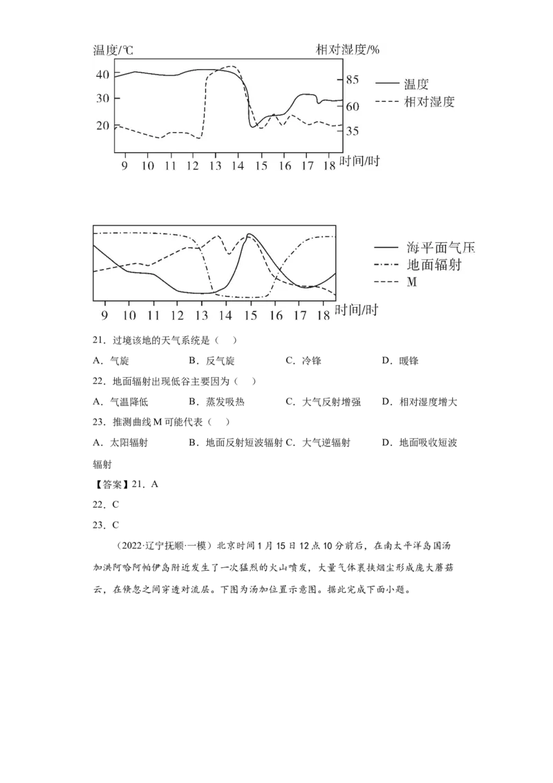专题14大气的运动_新高考复习资料_2022年新高考复习资料_2022年高考地理全二轮复习高频考点热点专项突破训练_专题14大气的运动综合训练（原卷版+答案版）