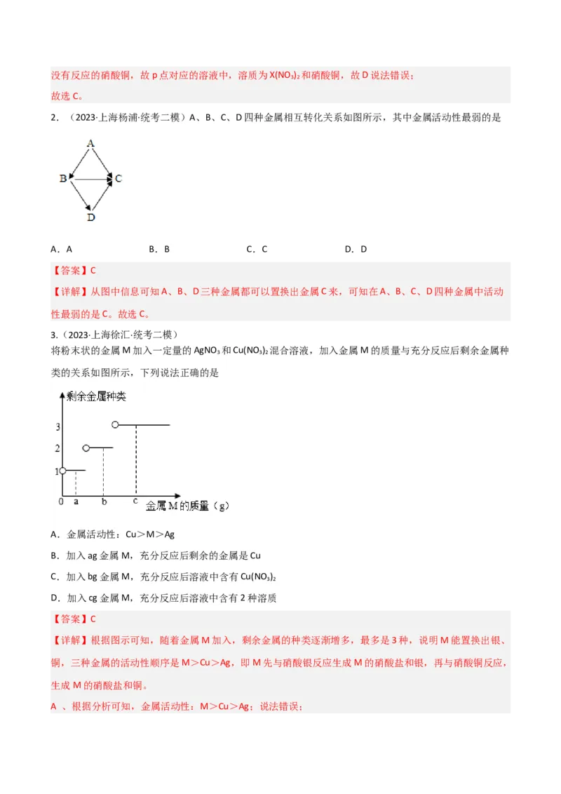 专题09金属性质与回收（解析版）_0122026上海中考一模二模真题试卷_2025-2012年_5.上海中考化学一模二模（12-24）_二模_2023年上海市中考化学二模试卷（15份）
