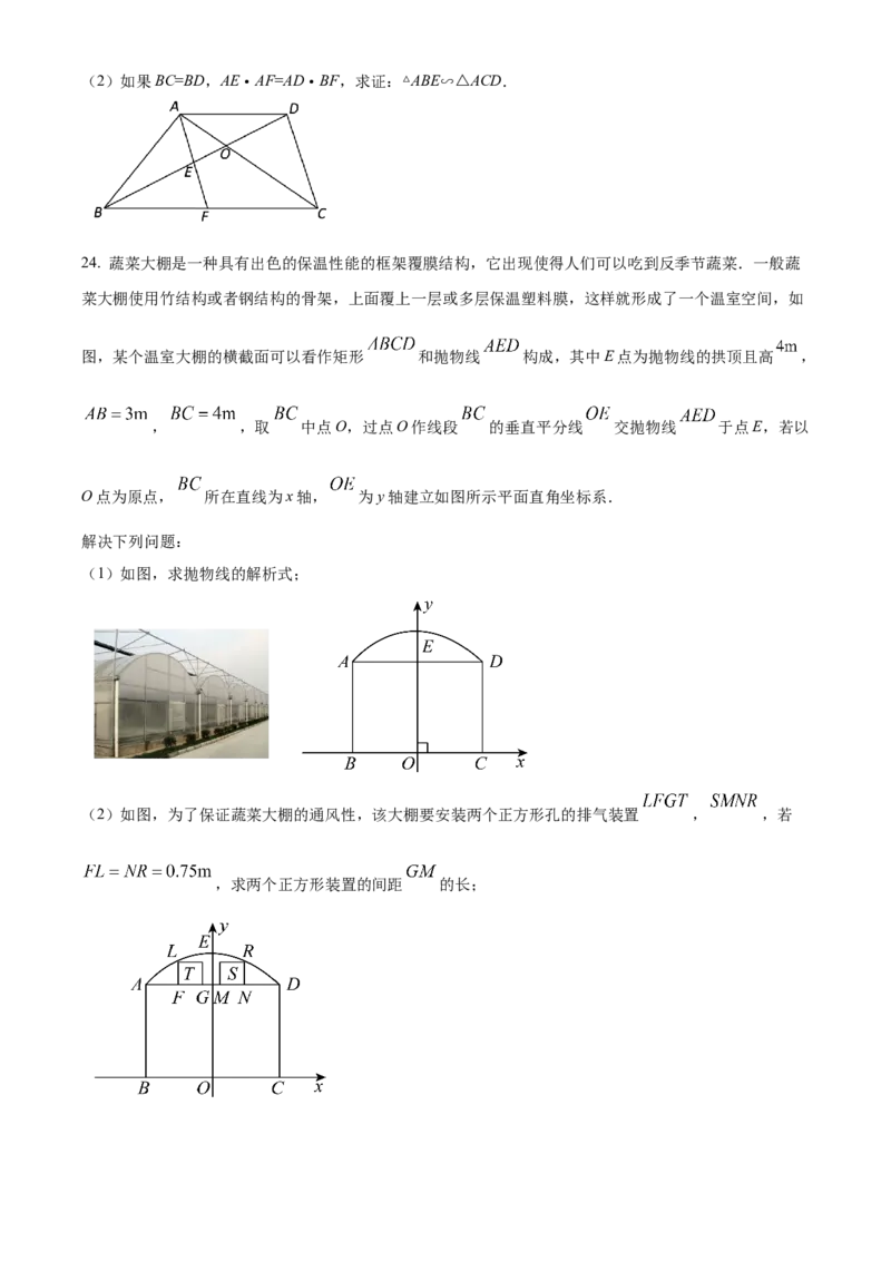 精品解析：2024年上海市闵行区中考三模数学试题（原卷版）_0122026上海中考一模二模真题试卷_2025-2012年_2.上海中考数学一模二模（12-24）_二模_赠品：三模真题、分类汇编