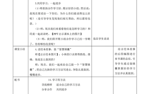 14.2学习有方法(第二课时)教案_26新二年级道法下册（统编版）_版本一(1)_部编版道德与法治2下_旧版_道法2下课件教案_01.道法2下第2套课件+核心素养教案_核心素养教案配套