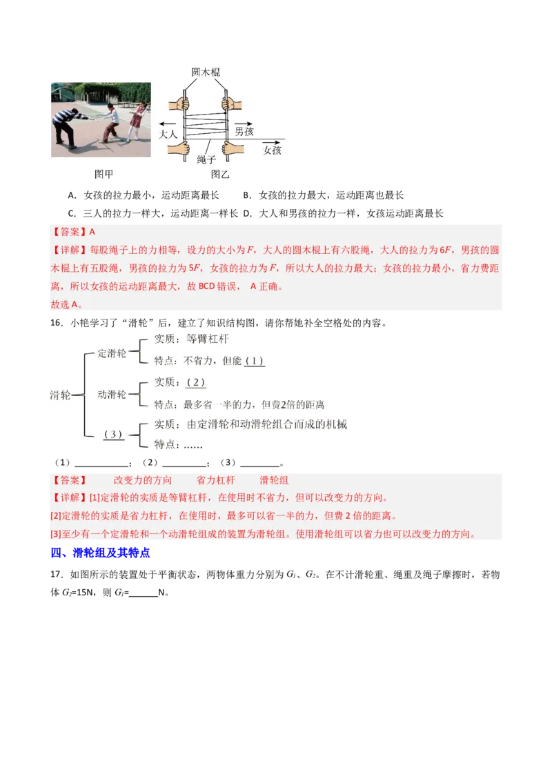 二、滑轮（分层作业）（解析版）_9上-初中物理苏科版(4)_02课件+教案+分层作业第2套（更新中）_分层作业_二、滑轮（分层作业）物理苏科版2024九年级上册