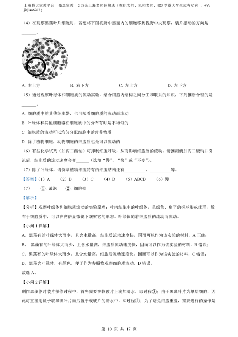 精品解析：上海市延安中学2022-2023学年高一上期末生物试题（解析版）_0122026上海中考一模二模真题试卷_2026年上海一模_上海1500初中高中试卷_高中_高一_上学期_3：期末