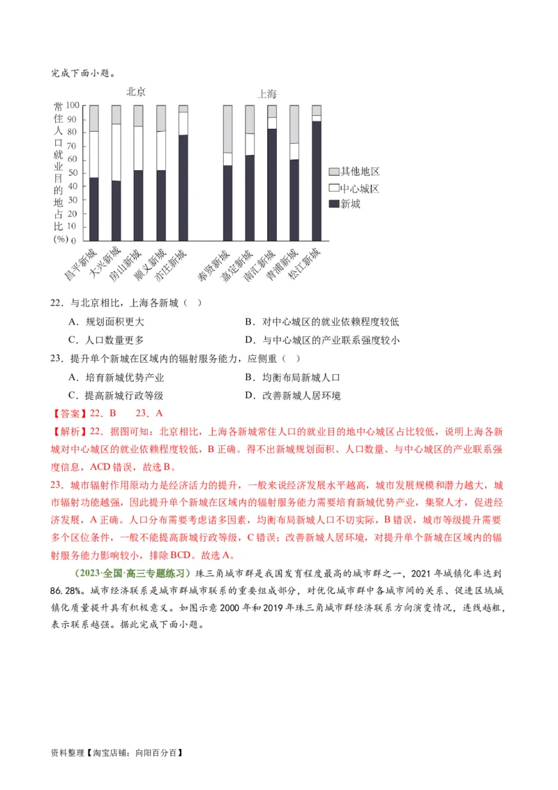 3.1城市的辐射功能（练习）-备战2024年高考地理一轮复习考点帮（新高考专用）（解析版）_新高考复习资料_2024年新高考复习资料_一轮复习资料_第四部分区域发展