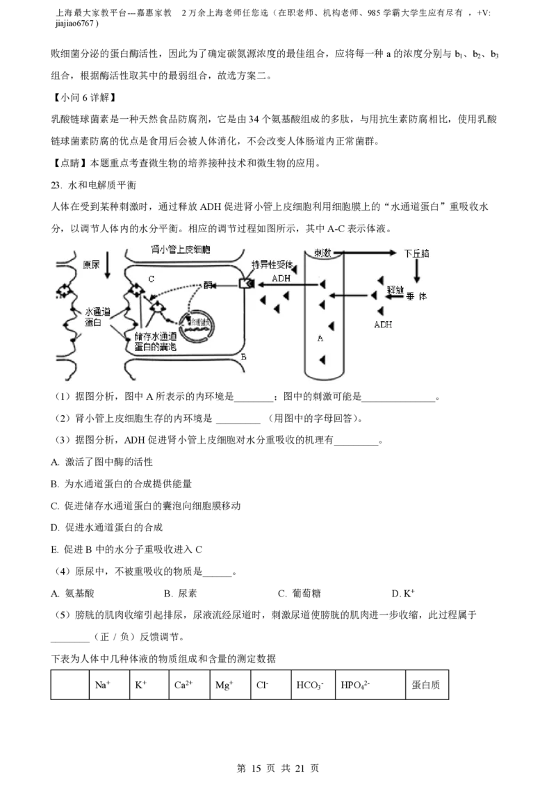 精品解析：上海市徐汇中学2021-2022学年高二上学期期中生物（等级考）试题（解析版）_0122026上海中考一模二模真题试卷_2026年上海一模_上海1500初中高中试卷_高中_高二_上学期_2：期中