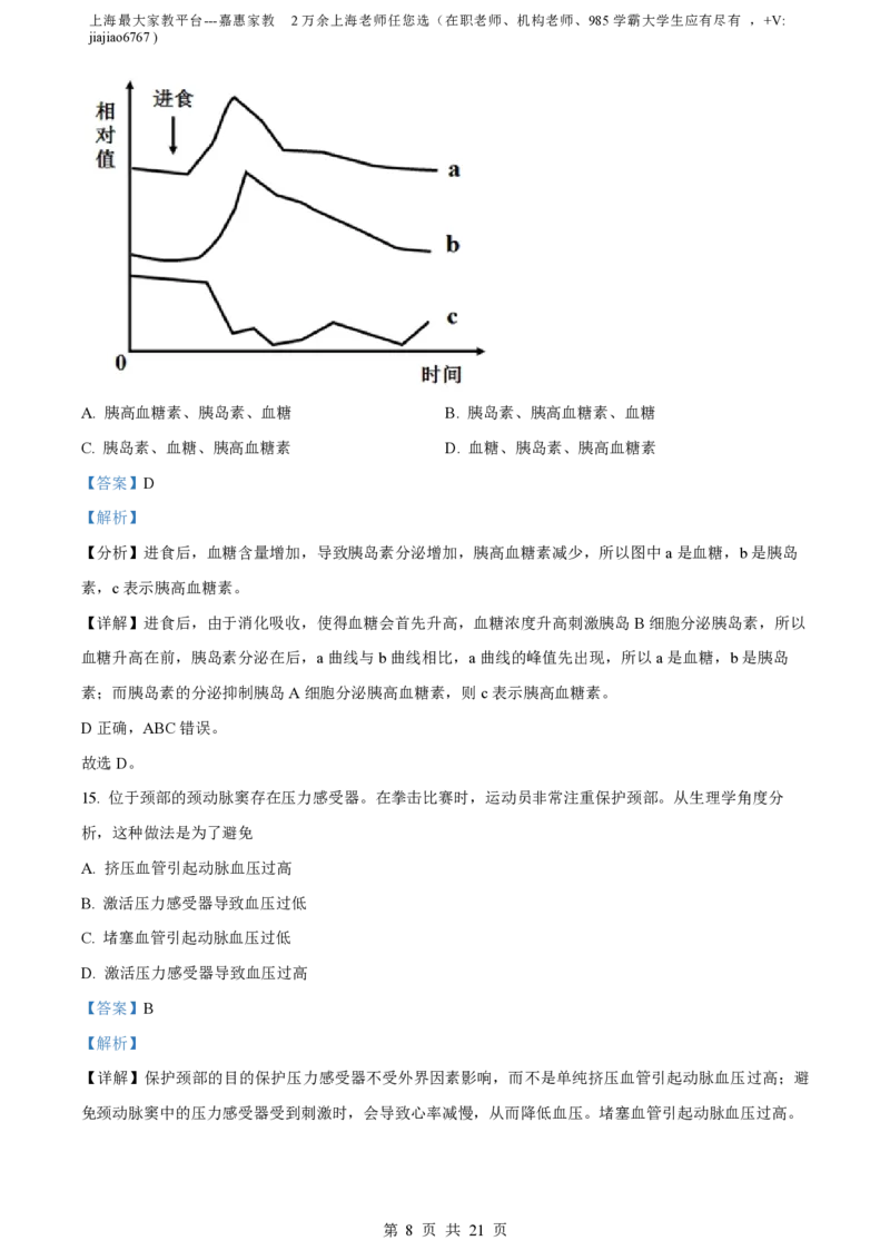 精品解析：上海市徐汇中学2021-2022学年高二上学期期中生物（等级考）试题（解析版）_0122026上海中考一模二模真题试卷_2026年上海一模_上海1500初中高中试卷_高中_高二_上学期_2：期中