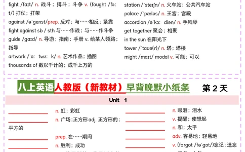 八上英语人教版（新教材）早背晚默小纸条_最新人教版英语八年级上册_新版_最新2025秋人教版英语（八年级上册）_2025秋人教版英语8上：预习资料包_30早背晚默小纸条（pdf）