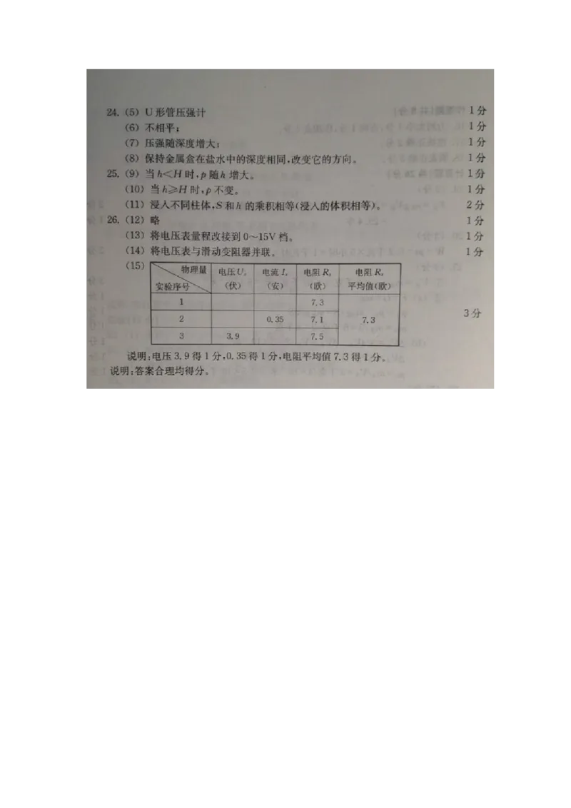 上海市黄浦区2019届九年级上学期期末(一模）质量调研物理试题及答案（word版）_0122026上海中考一模二模真题试卷_2025-2012年_4.上海中考物理一模二模（14-24）_一模