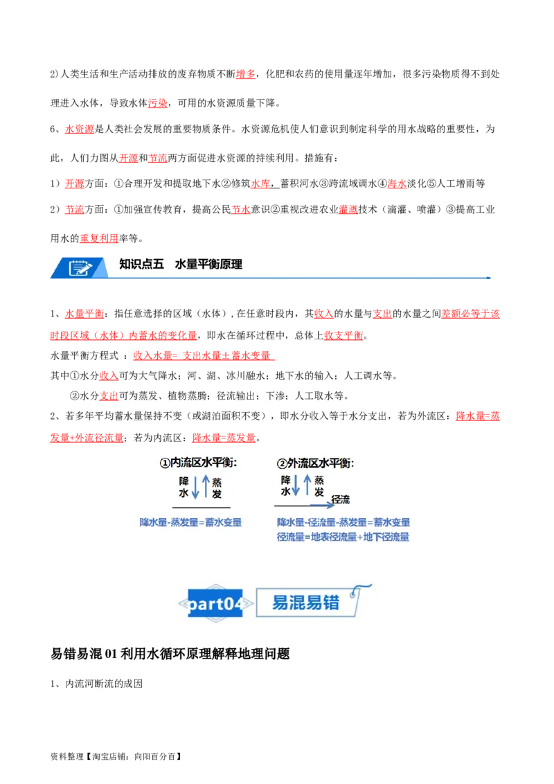 专题07自然界的水循环和水资源的合理利用-口袋书2024年高考地理一轮复习知识清单_新高考复习资料_2024年新高考复习资料_一轮复习资料