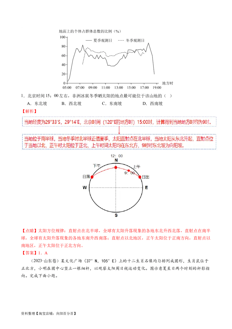 专题02微专题太阳视运动与日影&地球运动与生产生活（讲义）（解析版）_新高考复习资料_2024年新高考复习资料_二轮复习资料_2024年高考地理二轮复习讲练测（新教材新高考）_配套讲义