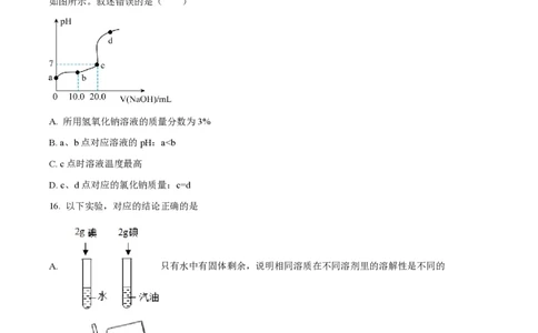 精品解析：2023年上海市杨浦区兰生复旦中学中考二模模拟化学试题（原卷版）_0122026上海中考一模二模真题试卷_2026年上海一模_上海1500初中高中试卷_初中_九年级_下学期_4：模拟卷多