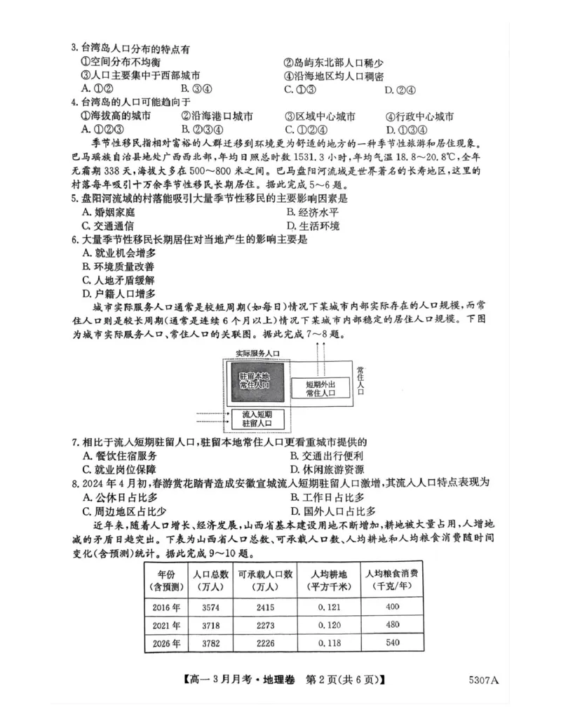 安徽省蚌埠市固镇县固镇县毛钽厂实验中学2024-2025学年高一下学期3月月考地理试卷_2025年03月试卷_0322安徽省蚌埠市固镇县毛钽厂实验中学2024-2025学年高一下学期3月月考