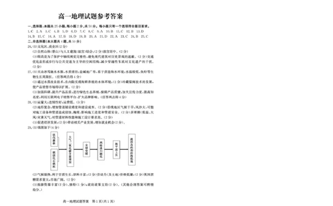 山东省德州市2024-2025学年高一下学期期中考试地理试题高一地理&mdash;答案_2025年05月试卷_0518山东省德州市2024-2025学年高一下学期期中考试