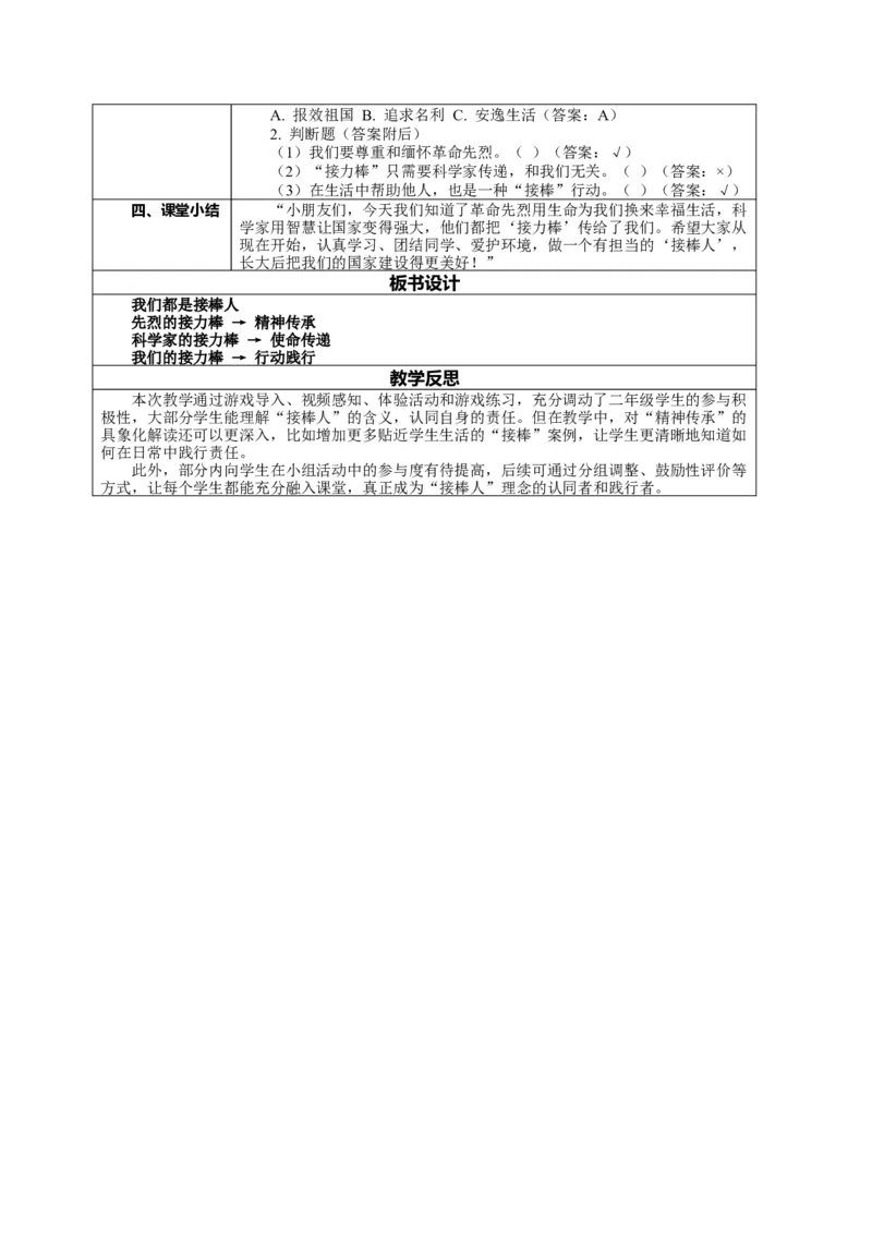 15.2《梦想接力棒&mdash;&mdash;我们都是接棒人》教案设计(1)_26新二年级道法下册（统编版）_版本一_部编版道德与法治2下_2026春新版_第4套-小_02.道德2下-表格式核心素养教案+PPT课件第2套已更完