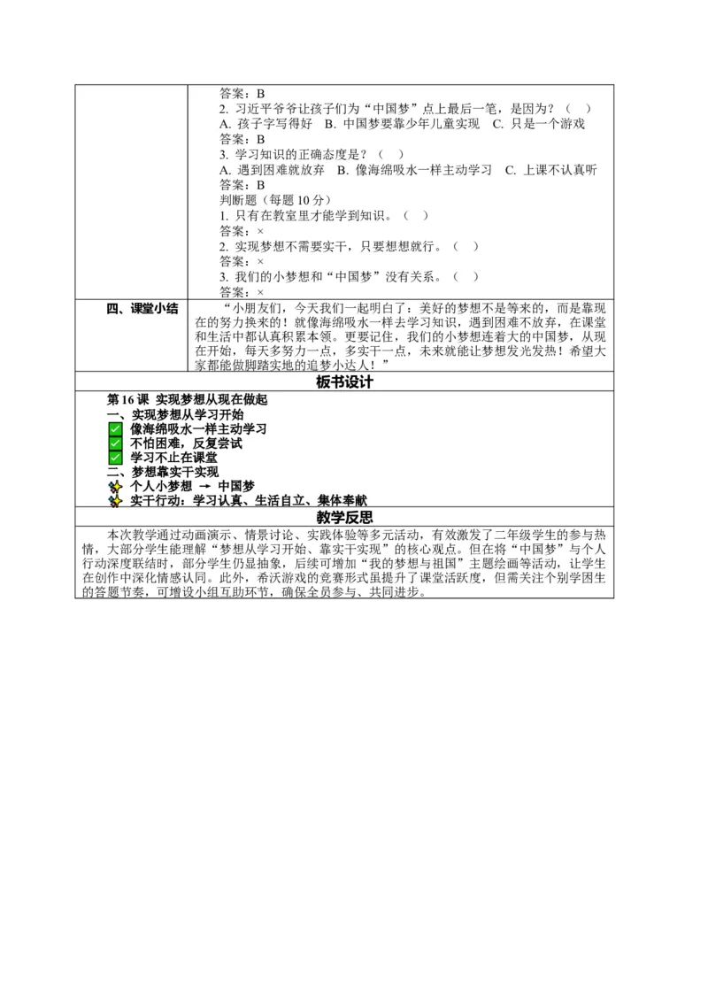 16.1《实现梦想从现在做起&mdash;&mdash;实现梦想从学习开始》教案设计(1)(1)_26新二年级道法下册（统编版）_版本一_部编版道德与法治2下_2026春新版_第一套_16.1《实现梦想从现在做起》