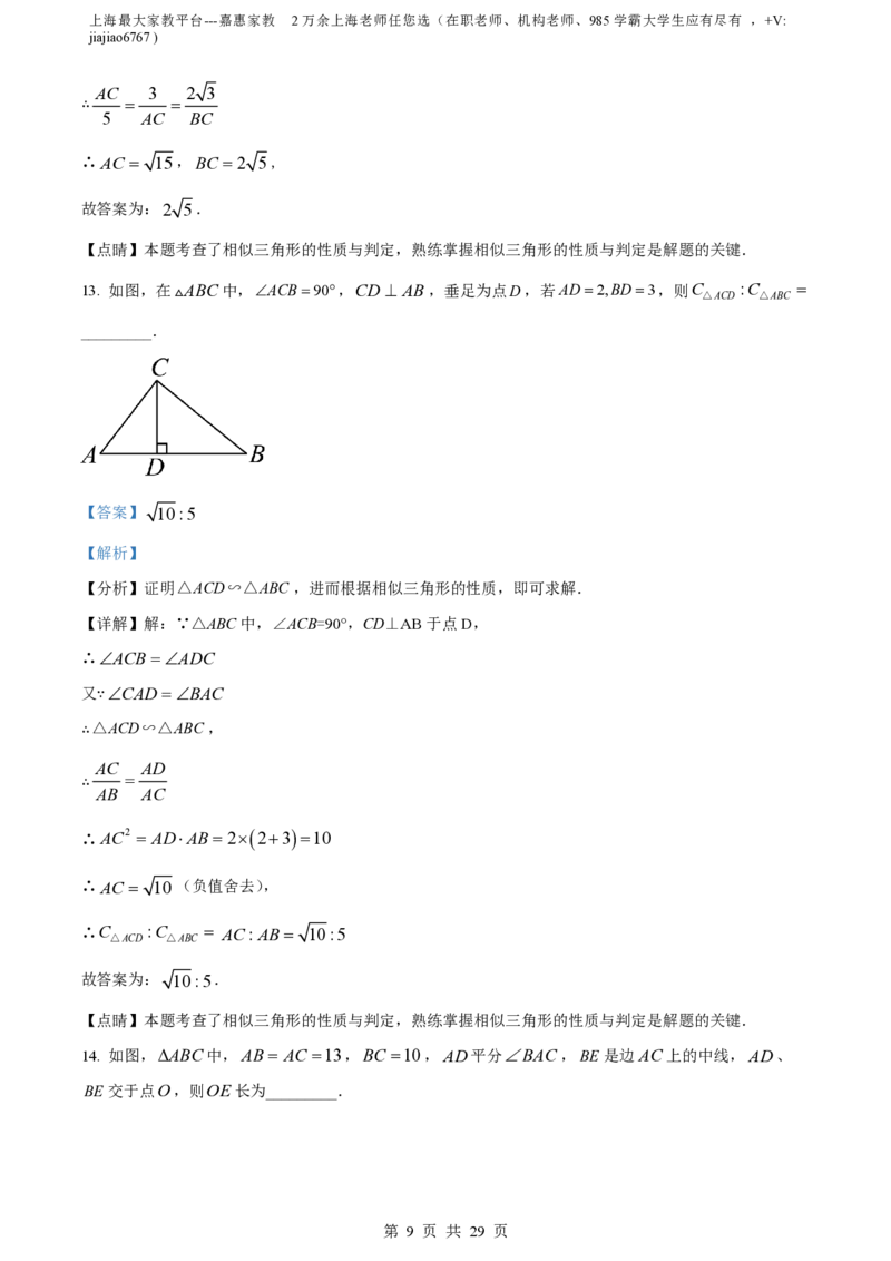 精品解析：上海市延安初级中学2023-2024学年九年级上学期月考数学试题（解析版）_0122026上海中考一模二模真题试卷_2026年上海一模_上海1500初中高中试卷_初中_九年级_上学期_2：期中