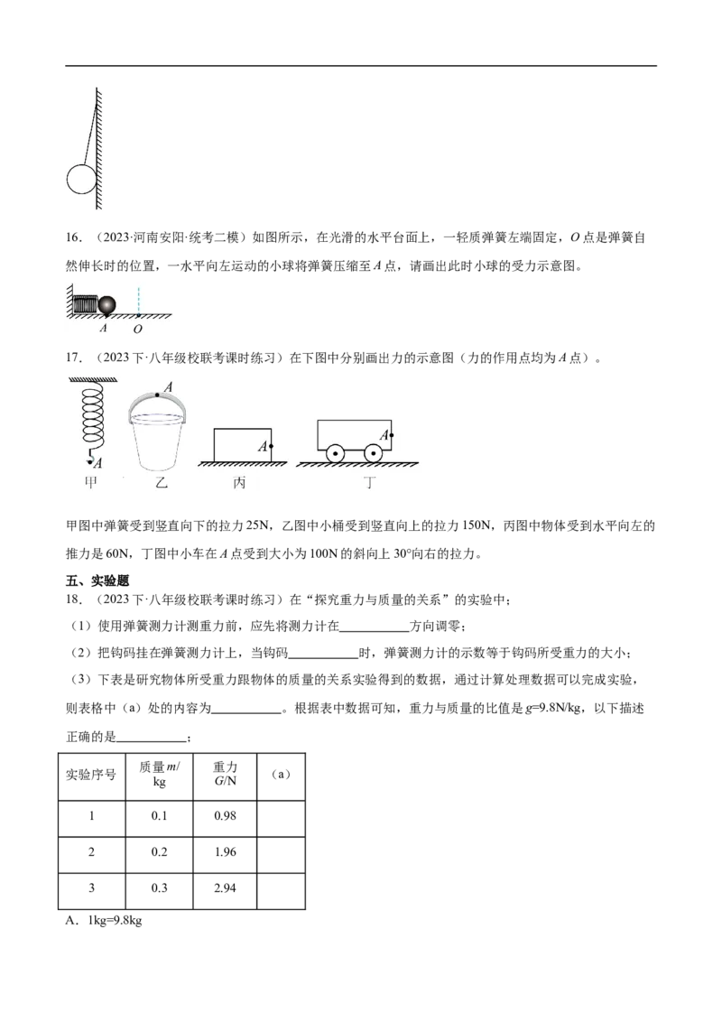 专题08力、弹力、重力（全国通用）原卷版_8、物理总复习_8.中考物理总复习_2024年中考复习资料_二轮复习资料_完2024年中考物理专题练习（全国通用）_重点练