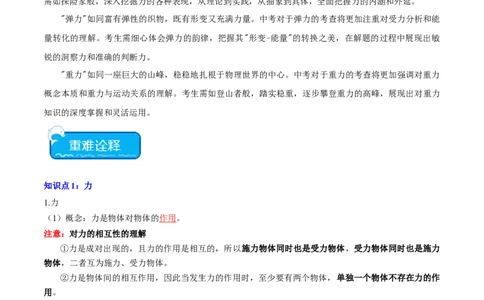 专题08力、弹力、重力（全国通用）原卷版_8、物理总复习_8.中考物理总复习_2024年中考复习资料_二轮复习资料_完2024年中考物理专题练习（全国通用）_重点练