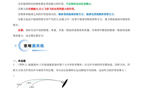 专题08力、弹力、重力（全国通用）原卷版_8、物理总复习_8.中考物理总复习_2024年中考复习资料_二轮复习资料_完2024年中考物理专题练习（全国通用）_重点练