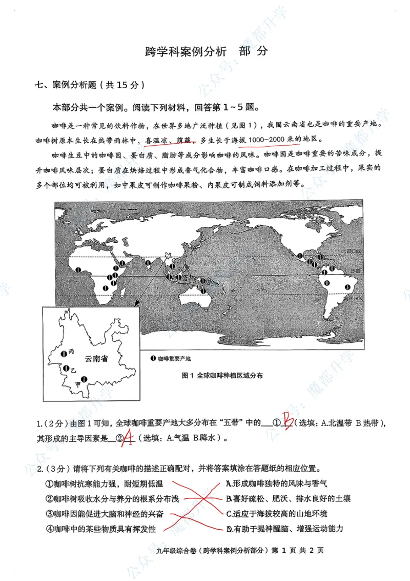 长宁跨学科手写参考答案_0122026上海中考一模二模真题试卷_2026上海二模更新中1_长宁