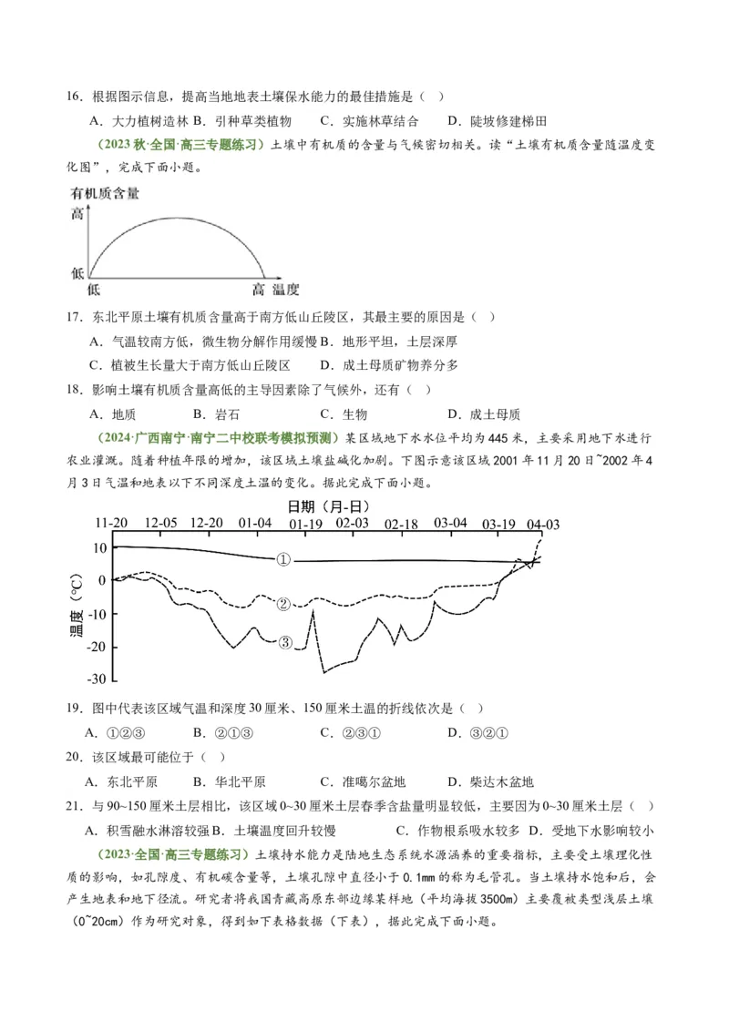 4.2土壤（练习）（原卷版）_新高考复习资料_2024年新高考复习资料_一轮复习资料_完备战2024年高考地理一轮复习考点帮（新高考专用）_第二部分自然地理_练习（原卷版+解析版）