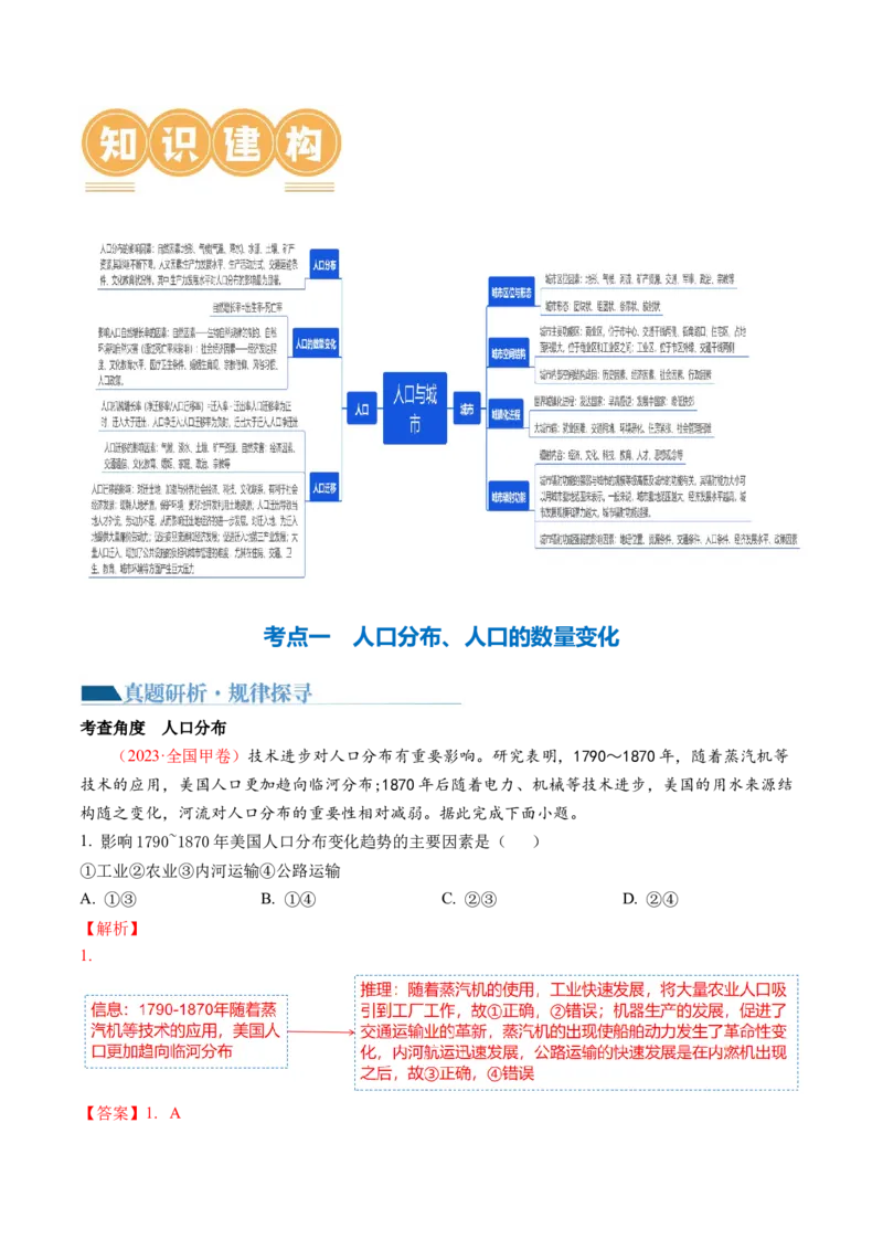 专题08人口与城市（讲义）（解析版）_新高考复习资料_2024年新高考复习资料_二轮复习资料_2024年高考地理二轮复习讲练测（新教材新高考）_配套讲义_教师版（含答案解析）