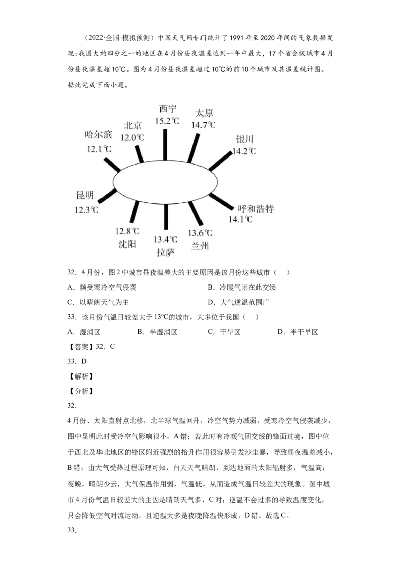 专题02地球上的大气(答案版)_新高考复习资料_2022年新高考复习资料_2022年高考地理全二轮复习高频考点热点专项突破训练_专题02地球上的大气综合训练（原卷版+解析版）