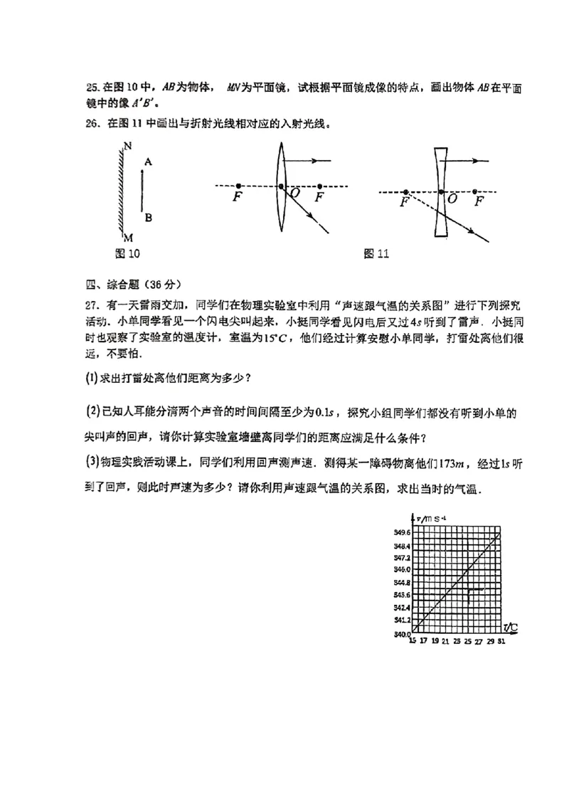 上海民办兰生中学2023-2024学年八年级上学期期中考试物理试卷_0122026上海中考一模二模真题试卷_2026年上海一模_上海1500初中高中试卷_初中_八年级_上学期_2：期中