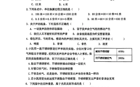 上海民办兰生中学2023-2024学年八年级上学期期中考试物理试卷_0122026上海中考一模二模真题试卷_2026年上海一模_上海1500初中高中试卷_初中_八年级_上学期_2：期中