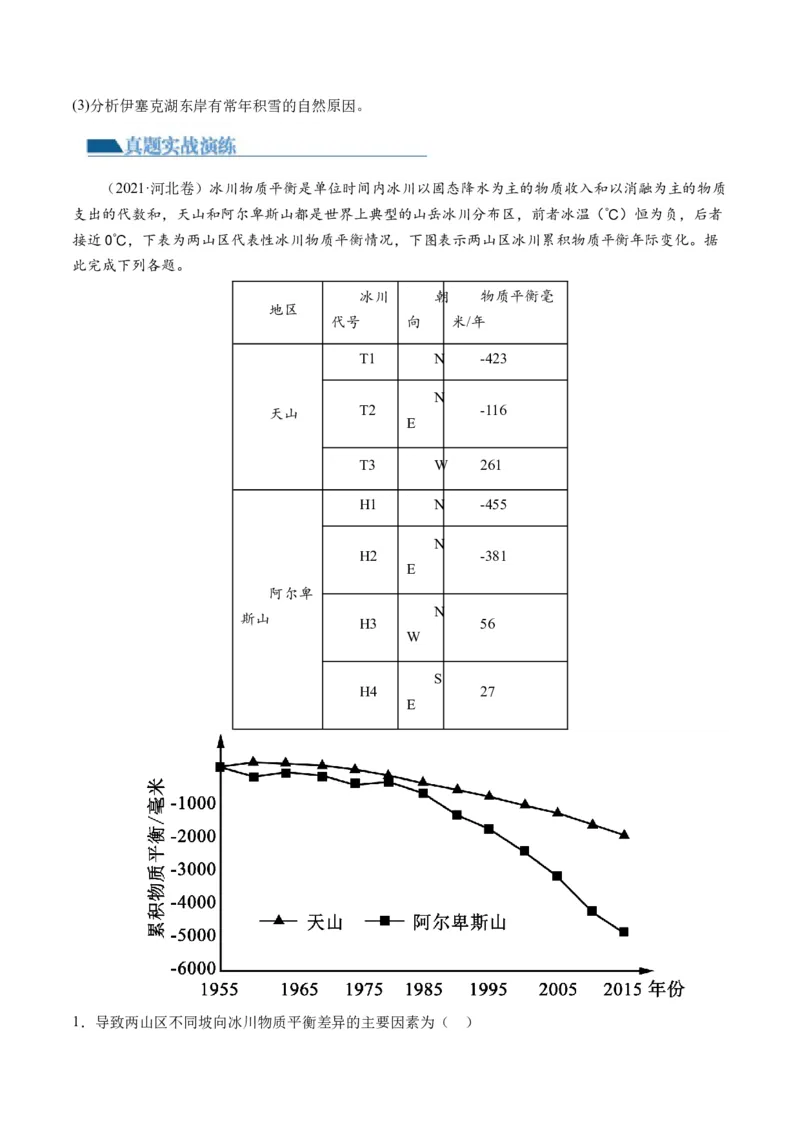 专题04微专题水量平衡、含沙量与输沙量、湖泊（练习）（原卷版）_新高考复习资料_2024年新高考复习资料_二轮复习资料_2024年高考地理二轮复习讲练测（新教材新高考）_配套练习