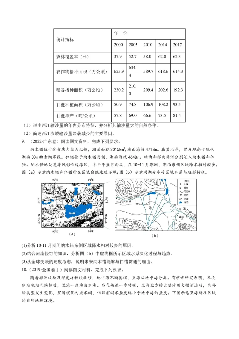 专题04微专题水量平衡、含沙量与输沙量、湖泊（练习）（原卷版）_新高考复习资料_2024年新高考复习资料_二轮复习资料_2024年高考地理二轮复习讲练测（新教材新高考）_配套练习
