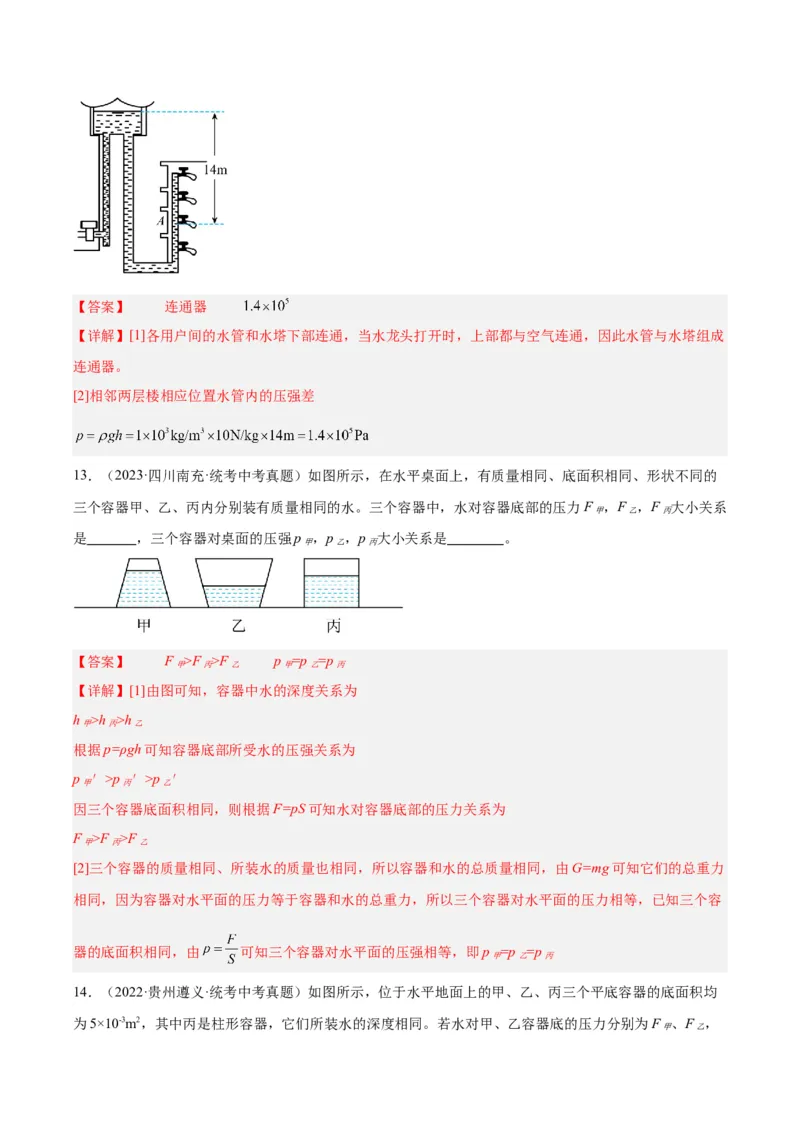 专题11液体压强（解析版）_8、物理总复习_8.中考物理总复习_2024年中考复习资料_一轮复习资料_完备战2024年中考物理一轮复习讲义练习（全国通用）_教师版（含答案解析）