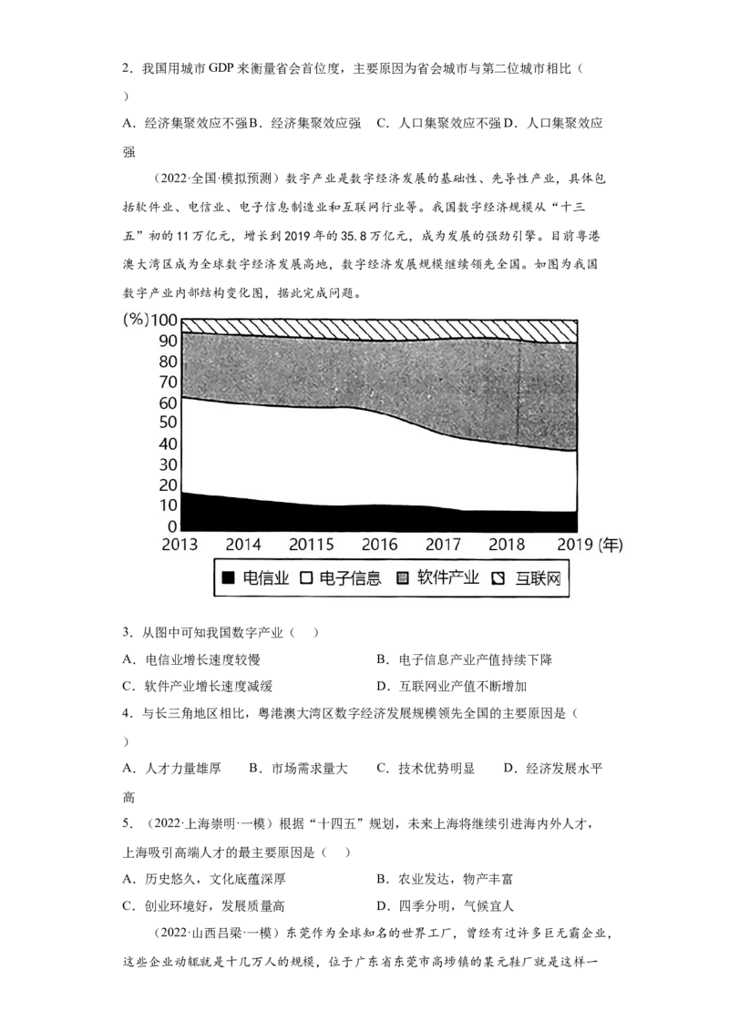 专题19城市产业与区域发展_新高考复习资料_2022年新高考复习资料_2022年高考地理全二轮复习高频考点热点专项突破训练_专题19城市产业与区域发展综合训练（原卷版+解析版）