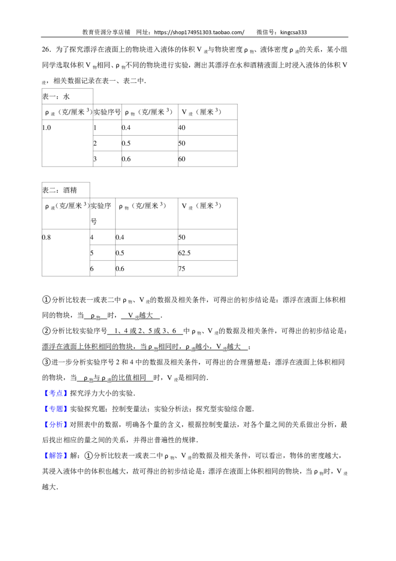 上海市黄埔区2016届九年级上学期期末(一模）质量调研物理试题及答案（PDF解析版）_0122026上海中考一模二模真题试卷_2025-2012年_4.上海中考物理一模二模（14-24）_一模_赠PDF版