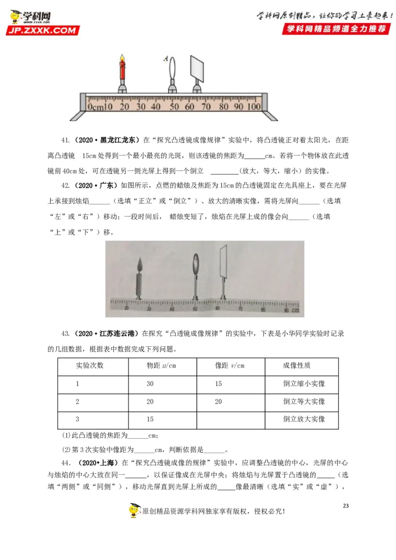专题03透镜及其应用（原卷版）_8、物理总复习_8.中考物理总复习_2022年中考复习资料_三年（2019-2021）中考真题物理分项汇编（全国通用）