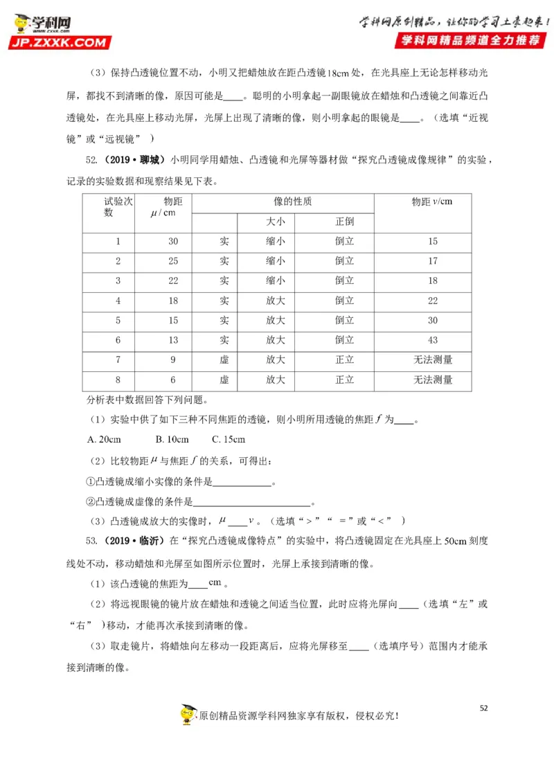 专题03透镜及其应用（原卷版）_8、物理总复习_8.中考物理总复习_2022年中考复习资料_三年（2019-2021）中考真题物理分项汇编（全国通用）