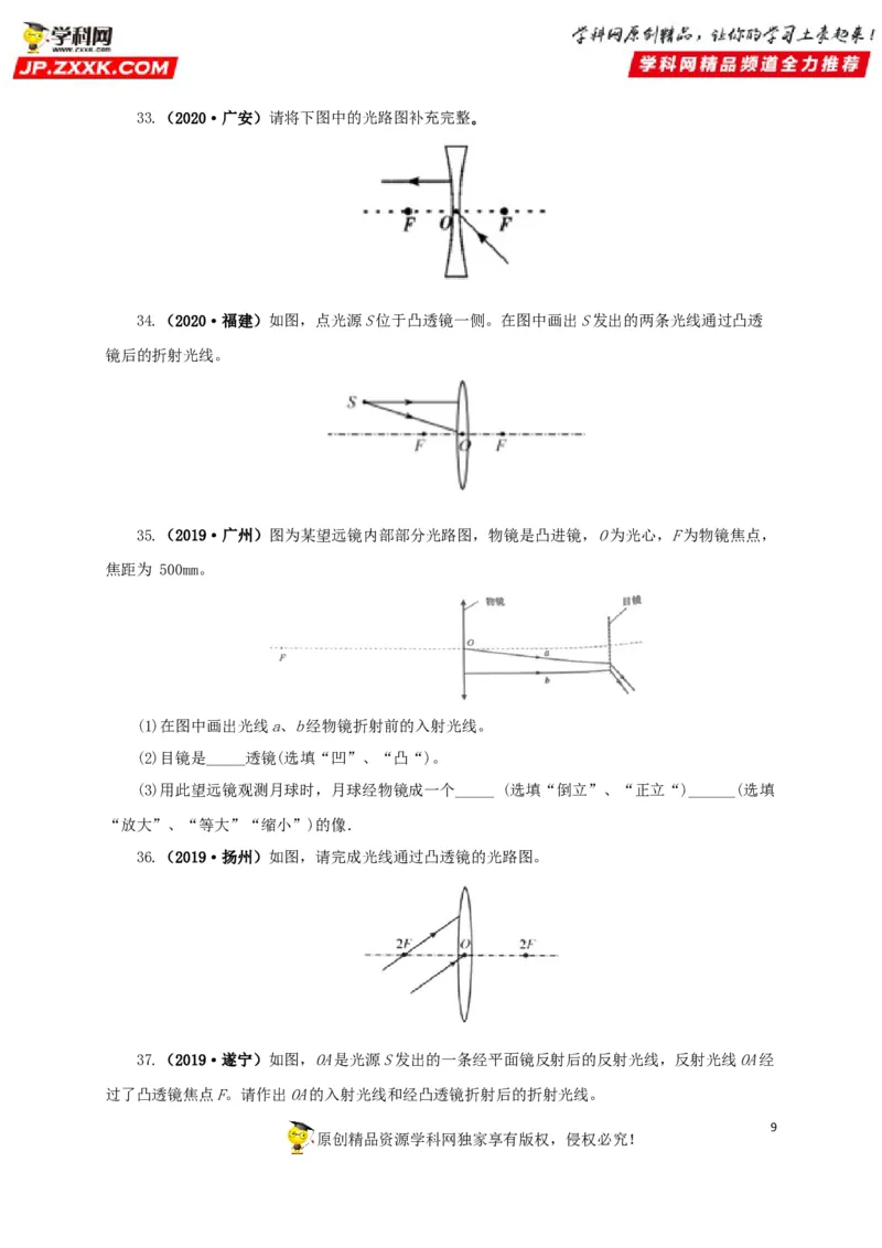 专题03透镜及其应用（原卷版）_8、物理总复习_8.中考物理总复习_2022年中考复习资料_三年（2019-2021）中考真题物理分项汇编（全国通用）