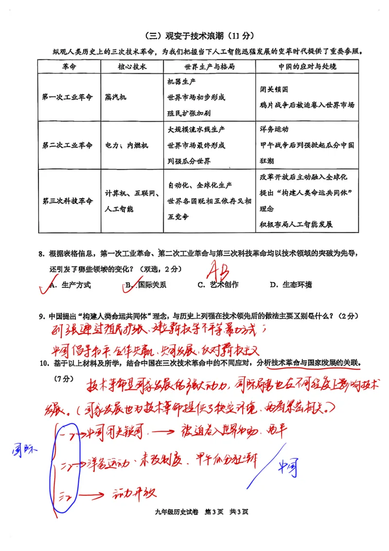 黄浦历史手写参考答案_0122026上海中考一模二模真题试卷_2026上海二模更新中1_黄浦