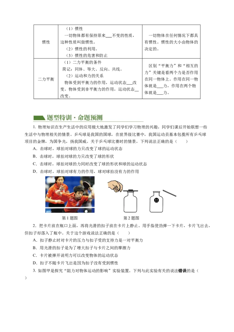 专题05运动和力（讲练）原卷版_8、物理总复习_8.中考物理总复习_2024年中考复习资料_二轮复习资料_完2024年中考物理二轮复习课件+讲义+练习（全国通用）_模块二（力学）