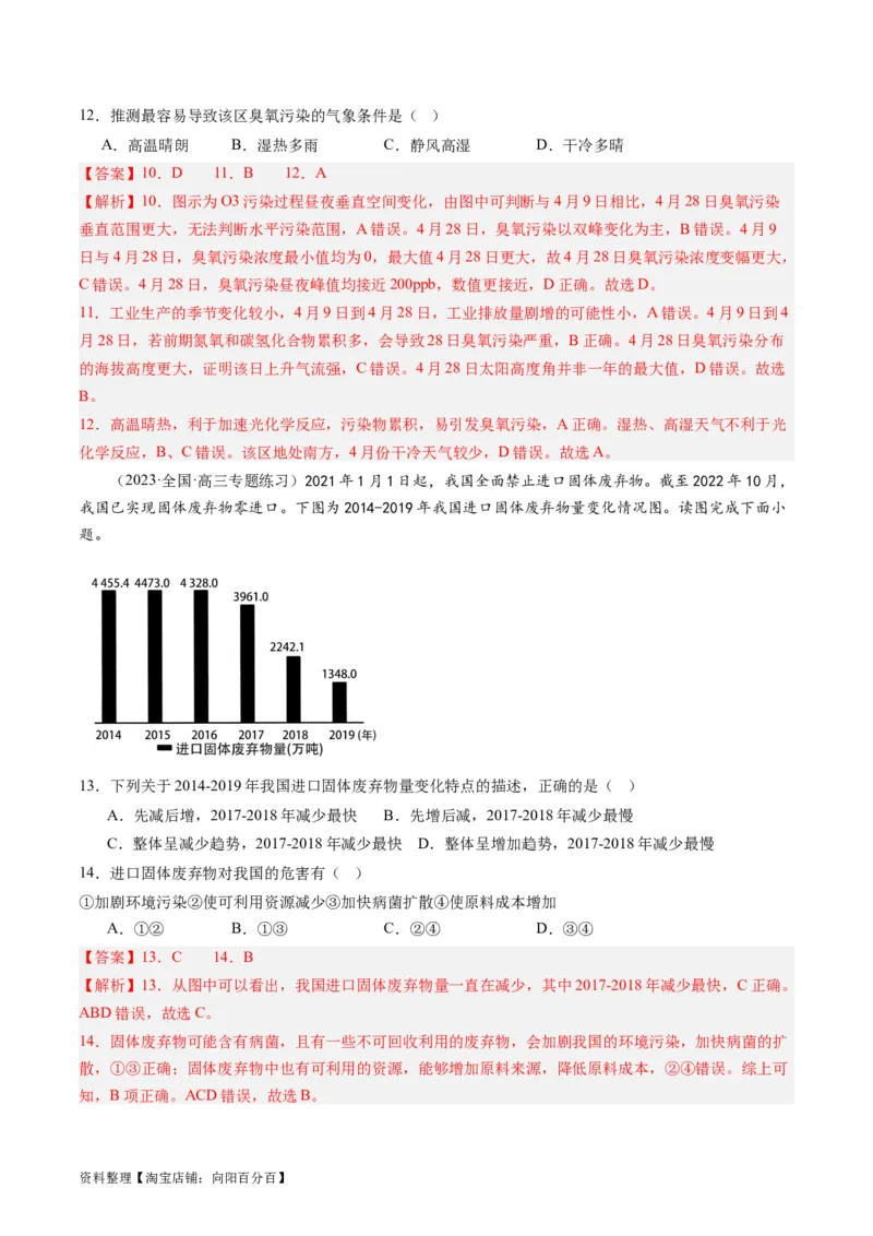 5.1环境问题与可持续发展（练习）（解析版）_新高考复习资料_2024年新高考复习资料_一轮复习资料_完备战2024年高考地理一轮复习考点帮（新高考专用）_第三部分人文地理