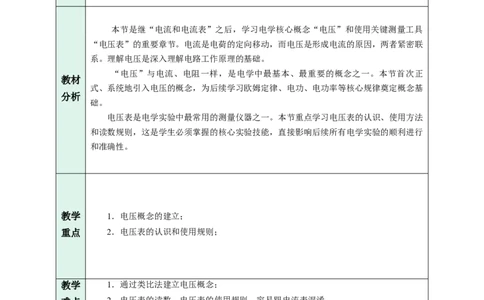 四、电压和电压表（教学设计）物理苏科版2024九年级上册_9上-初中物理苏科版(4)_02课件+教案+分层作业第2套（更新中）_教案（教学设计）_第十三章简单电路