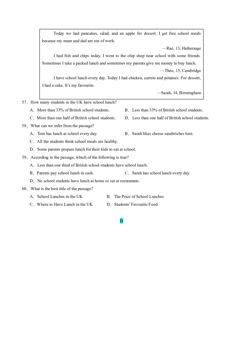 Unit5课时7SectionB（4a-4d）（分层作业）（原卷版）_最新人教版英语八年级上册_新版_初中英语8上新更新第一套可选择_06.英语8上-试题_课时分层作业