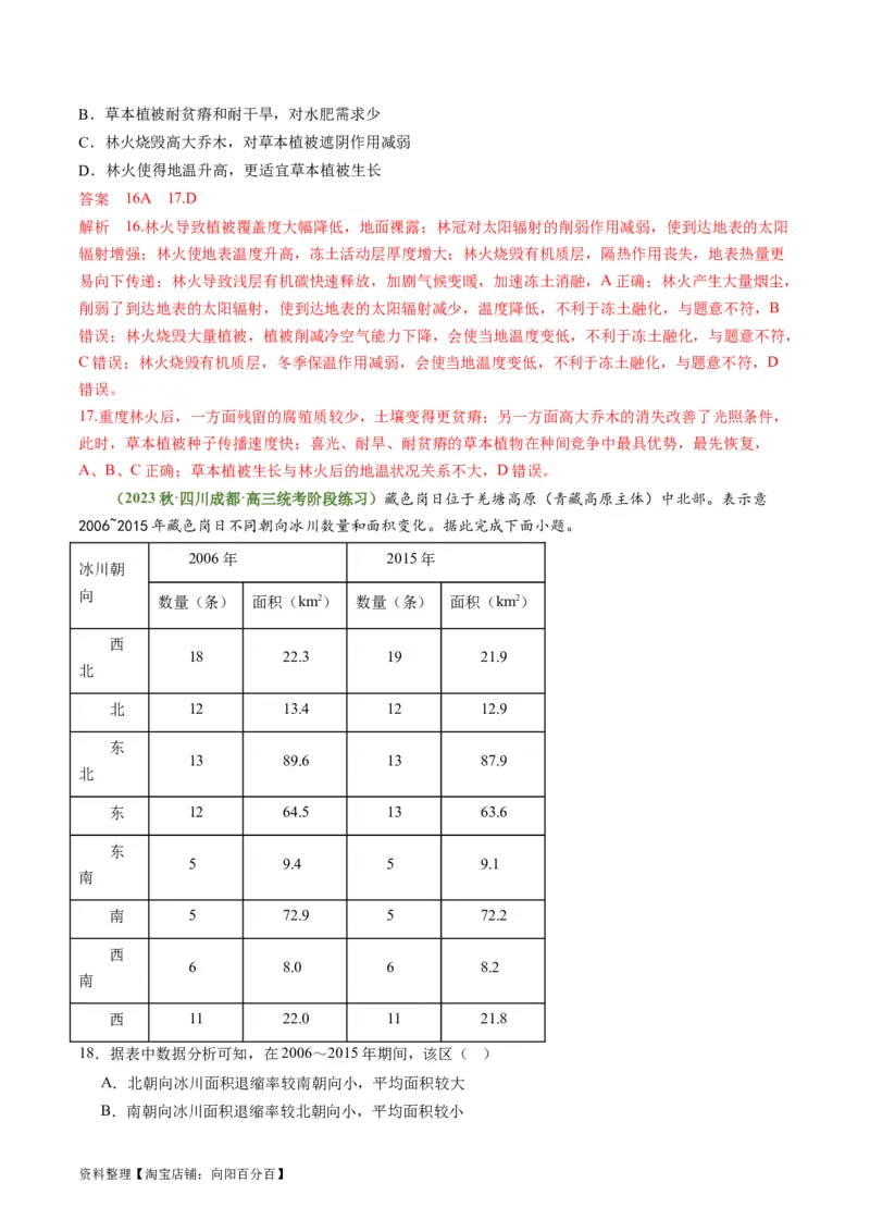 4.3自然环境的整体性（练习）（解析版）_新高考复习资料_2024年新高考复习资料_一轮复习资料_完备战2024年高考地理一轮复习考点帮（新高考专用）_第二部分自然地理