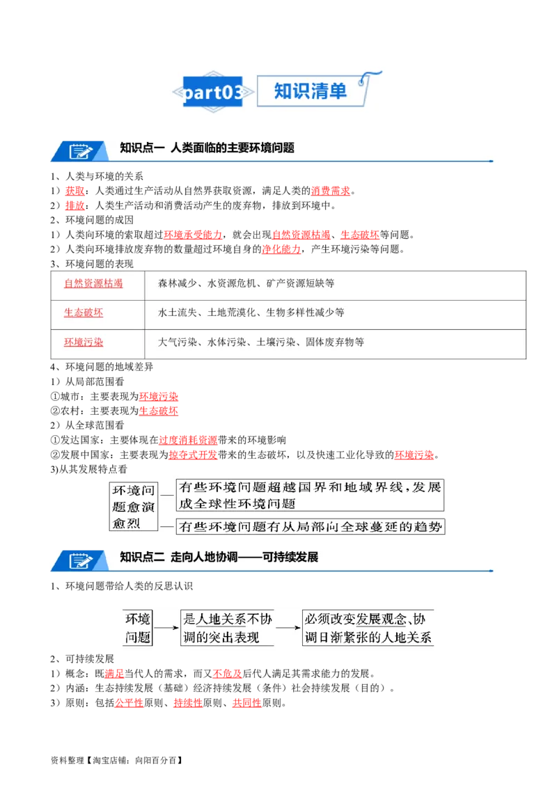 专题16人类与地理环境的协调发展-口袋书2024年高考地理一轮复习知识清单_新高考复习资料_2024年新高考复习资料_一轮复习资料_完口袋书2024年高考地理一轮复习知识清单