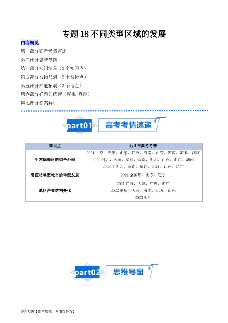专题18不同类型区域的发展-口袋书2024年高考地理一轮复习知识清单_新高考复习资料_2024年新高考复习资料_一轮复习资料_完口袋书2024年高考地理一轮复习知识清单