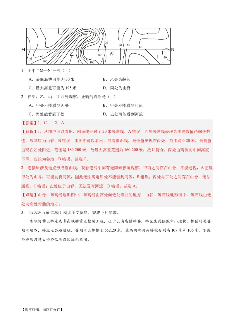专题01等高线提分突破（5大易错）-备战2024年高考地理考试易错题（全国通用）（解析版）_新高考复习资料_2024年新高考复习资料_专项复习资料_教师版（含答案解析）