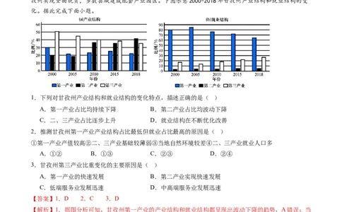 3.2地区产业结构变化（练习）-备战2024年高考地理一轮复习考点帮（新高考专用）（解析版）_新高考复习资料_2024年新高考复习资料_一轮复习资料_第四部分区域发展