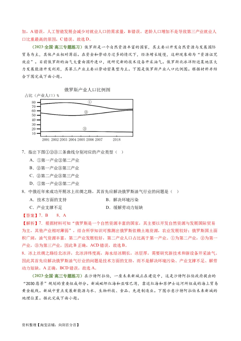 3.2地区产业结构变化（练习）-备战2024年高考地理一轮复习考点帮（新高考专用）（解析版）_新高考复习资料_2024年新高考复习资料_一轮复习资料_第四部分区域发展