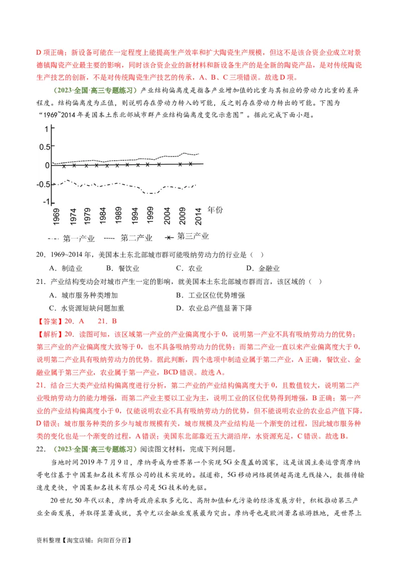 3.2地区产业结构变化（练习）-备战2024年高考地理一轮复习考点帮（新高考专用）（解析版）_新高考复习资料_2024年新高考复习资料_一轮复习资料_第四部分区域发展