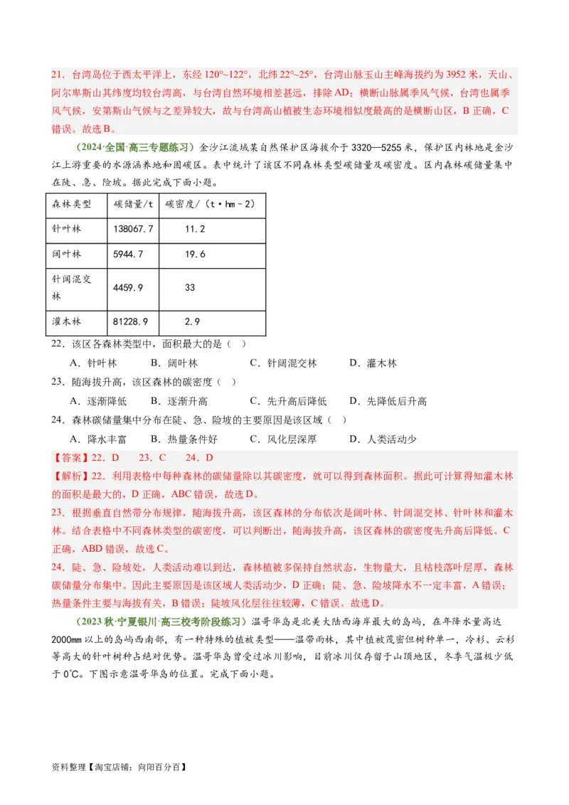 4.1主要植被与自然环境（练习）（解析版）_新高考复习资料_2024年新高考复习资料_一轮复习资料_完备战2024年高考地理一轮复习考点帮（新高考专用）_第二部分自然地理