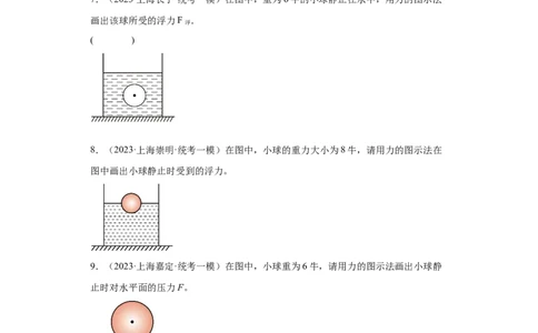 专题03-弹力、重力、摩擦力、浮力作图题-学易金卷：2023年中考物理一模试题分项汇编（上海专用）（原卷版）_0122026上海中考一模二模真题试卷_2025-2012年_一模